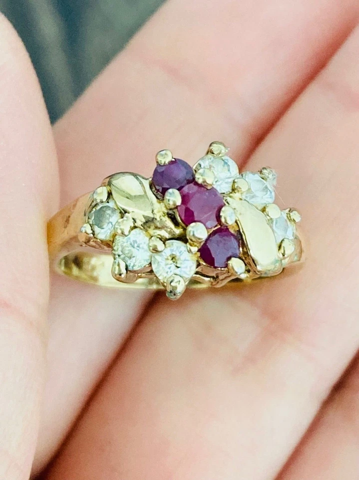 Anillo rubí genuino Vermeil oro esterlina 925 14kt talla 5,5 Foto 2 de 4