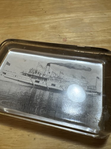 Antiker Dampfschiff Glas Briefbeschwerer St Chippewa Maritim - Bild 3 von 11