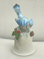 Home Trends Porcelain Blue Bird Dinner Bell Blue Jay Holly 6 1/4 Inches