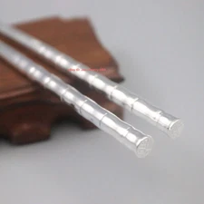 Pure S999 Fine Silver Chopsticks Bamboo Handle 8.26inch Length Healthy Stamp 999