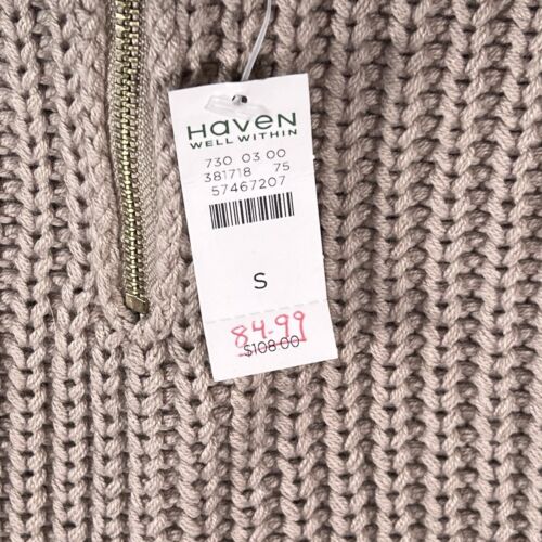 Neu mit Etikett $ 85 Haven Well Within Damenpullover Reißverschluss Trichterausschnitt Zopfmuster braun - Bild 3 von 9
