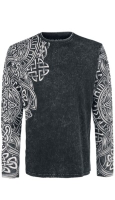 ''Schwarzes Langarmshirt mit Waschung und Print Vikings'' von Black Premium Gr. XL