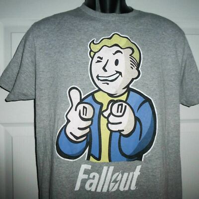 Fallout 4 Vault Boy Bethesda Gray T Shirt Adult Medium 50% Cotton 50% Polyester