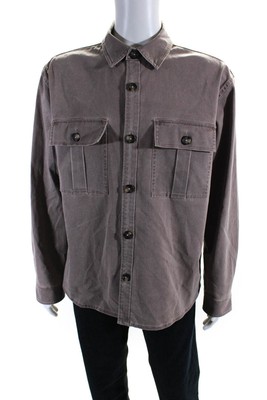 ATM Mens Washed Cotton Twill Button Up Pocket Jacket Brown Size Medium
