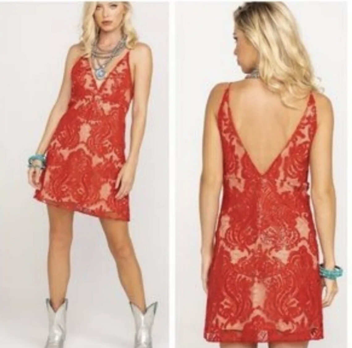 free people night shimmers mini dress red Free People Women's Night Shimmers Mini Dress - Red