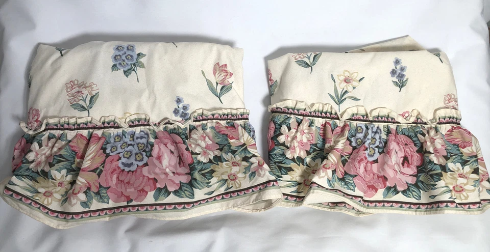 Wamsutta Vintage Valance Curtain Half Round Scalloped Shabby Farm Cottage Set 2 Foto 3 de 4