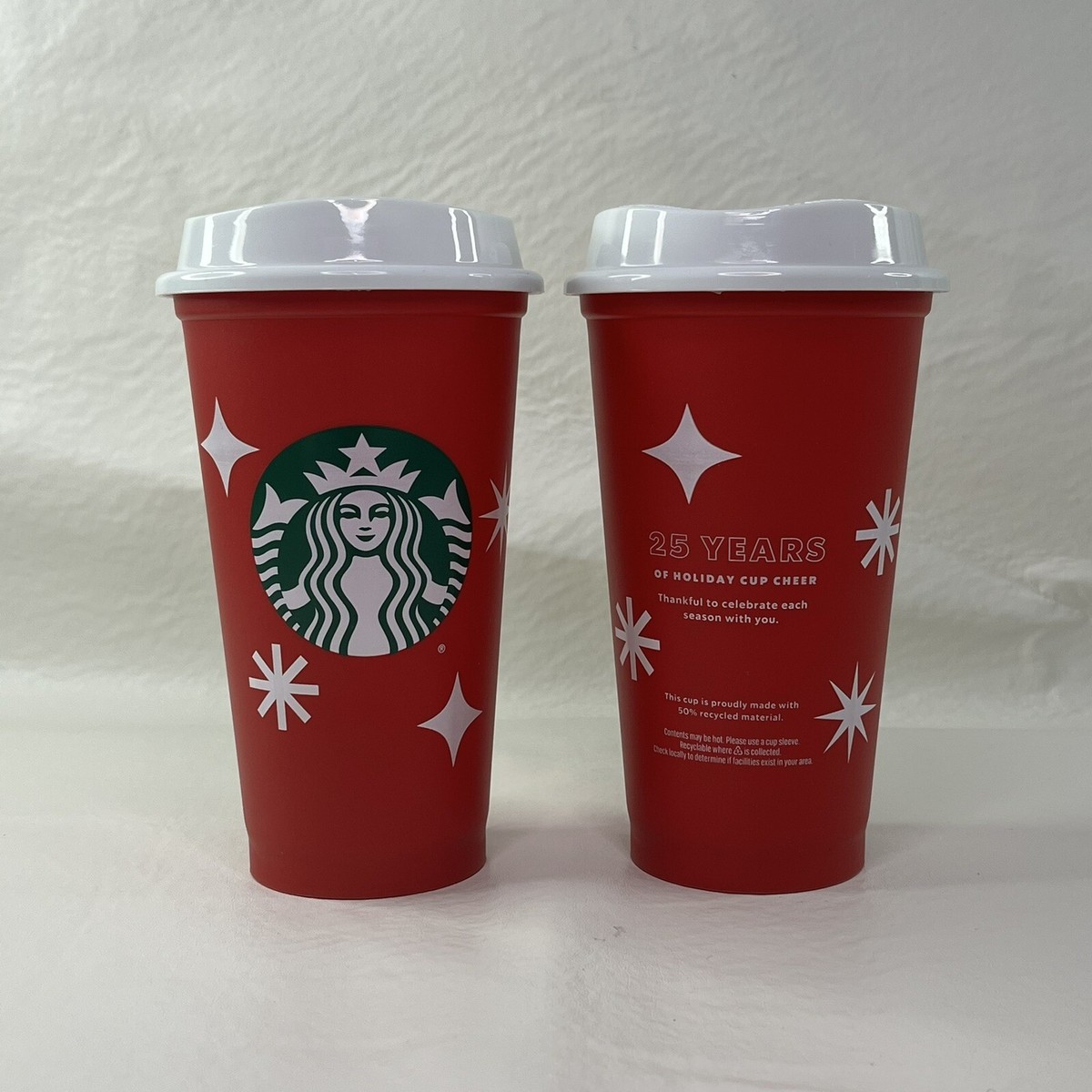 Starbucks Red Cup 2022 Reusable Lot of 2 Red Hot Cup16oz Christmas Xmas  Holiday