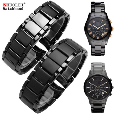 Keramik Uhrenarmband für Armani AR1451 AR1452 AR1400 AR1410 Schwarz Uhrenarmb...