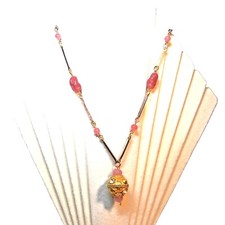 Art. 43 Collana Color Rosa/Lilla Lunga cm 80 con Pendente New Old Stock