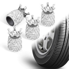 4x White Diamond Crown Car Tire Wheel Stem Valve Caps Air Tyre Dust Cover Cap