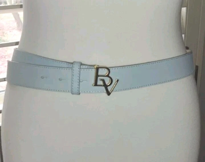 Bottega Veneta Womens Belt Blue Leather & Gold Tone BV Buckle Womens Size Large - Image 3 of 4