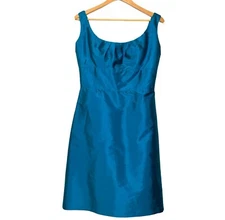 Alfred Sung Bridesmaid Cocktail Satin Sheath Dress Sz 14 Sleeveless Teal Lined 