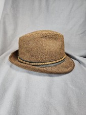 VTG Stetson 100 Wool Brown Tweed Mens Size 7 1/4 Medium Fedora Hat Italy