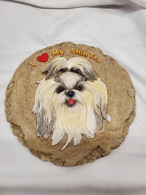 Decorative Shih Tzu Dog Love Heart Resin Wall hanging Decor  9 1/2 inch across