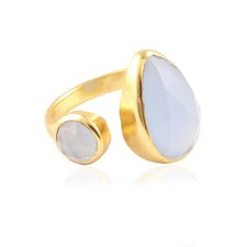 Lite Blue Chalcedony Gold Plated Handmade Adjustable Ring Birthday Gift For Her