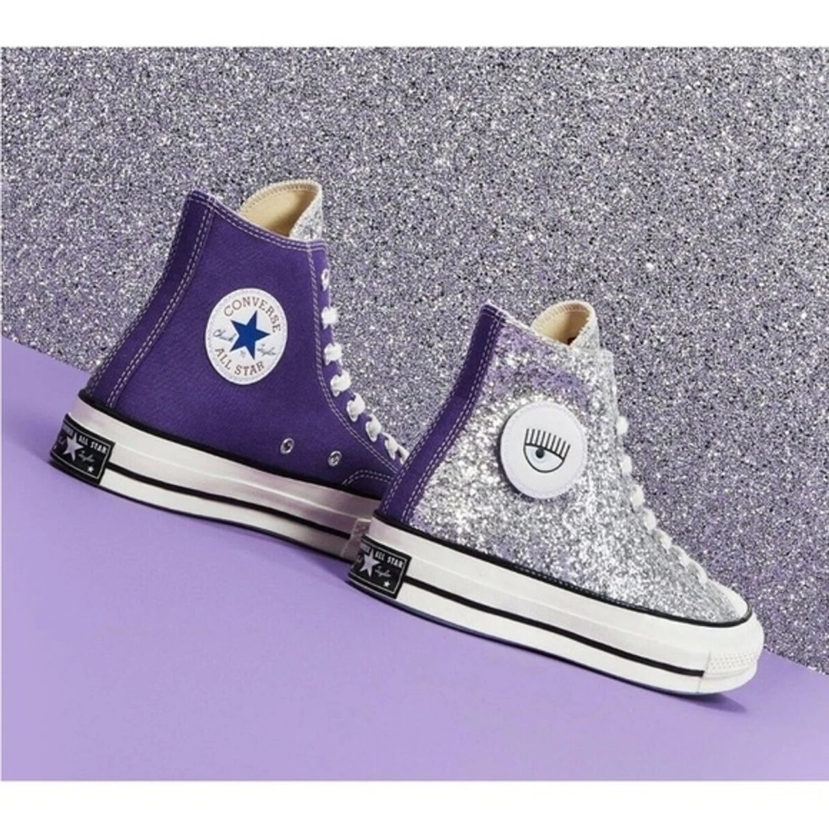 bellen richting Gelach Converse x Chiara Ferragni Purple &amp; Silver Glitter Chuck 70 High Top  Sneakers | eBay