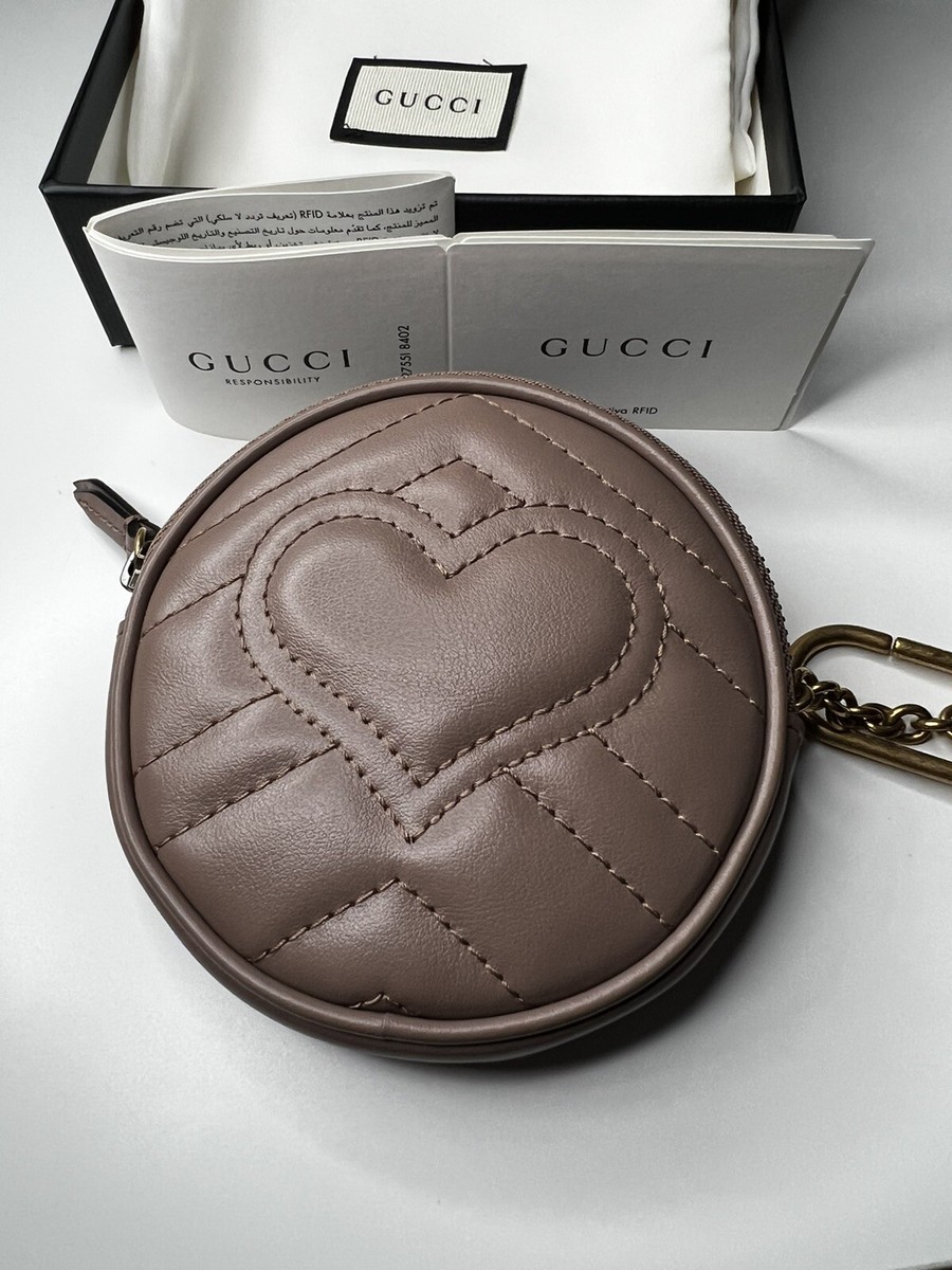 GUCCI Marmont GG Pink Leather Zip Round Coin Pouch Bag #575160
