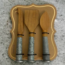 Cheese Knife Set of 3 Wood Galvanized Metal Farmhouse By Homestead Living NEW