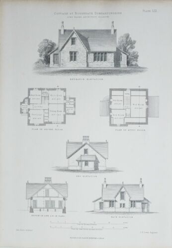 1868 Architectural Imprimé Cottage Chez Roseneath Dumbartonshire John Baird - Bild 1 von 4