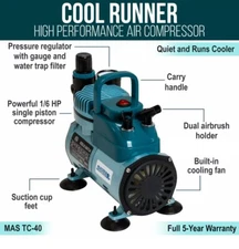 Master Airbrush Cool Runner Professional High Performance Air Compressor TC-40