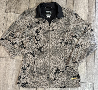 Merrell Opti-Wick Full Zip Knit Light Jacket Floral Pockets Black Brown Womens M