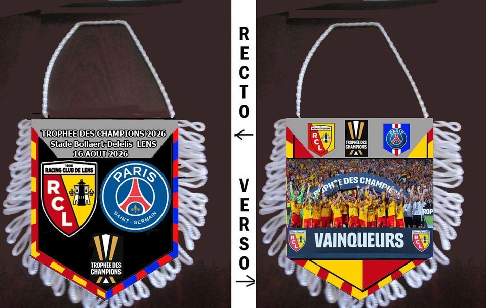 fanion football trophee des champions 2026 RC LENS VS PSG PARIS podium lensois - Photo 1/1