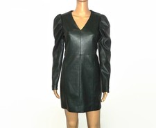 $177 Aqua Women Green V-Neck Faux-Leather Puff Long-Sleeve Mini Dress Size 4