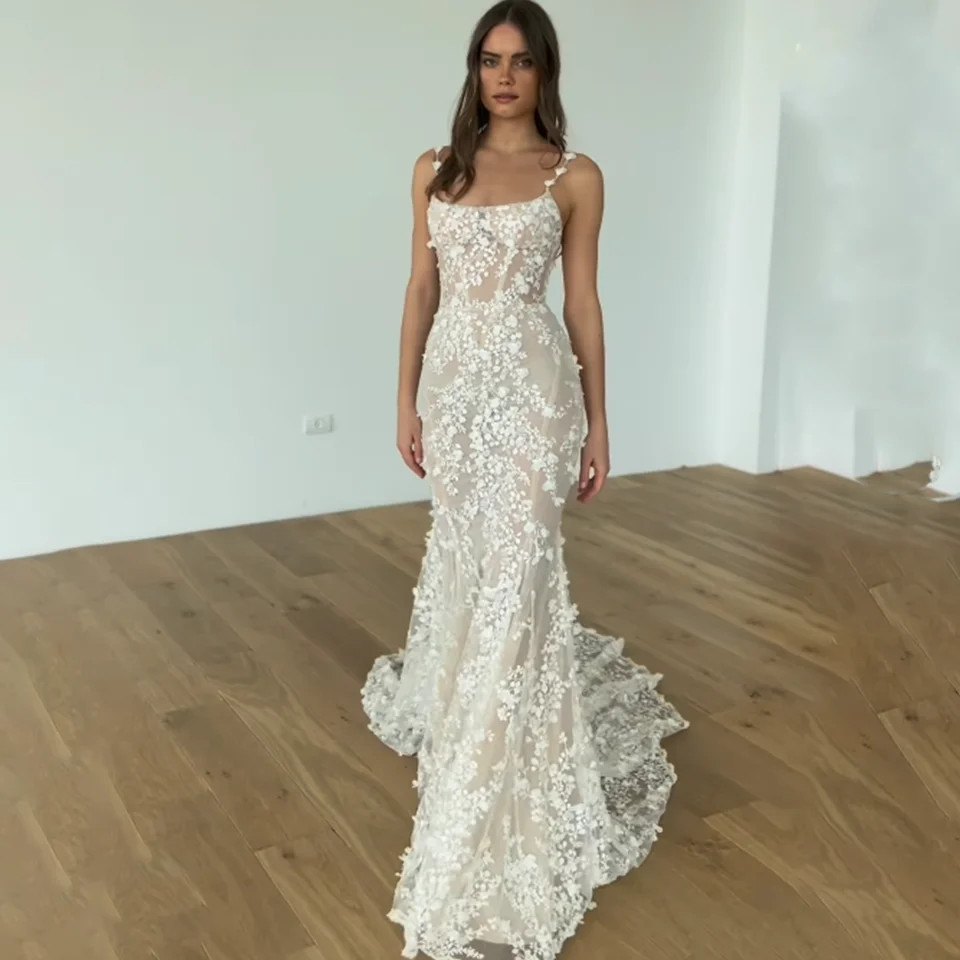 Exquisitos vestidos de novia bordados apliques de novia tren de barrido vestidos de baile