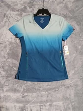 Koi Lite Scrub Shirt Womens XS Ombre Teal Reform Nursing Zip Pockets 370L-S038