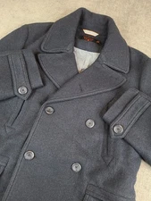 The Normal Brand Jacket Mens M Blue Wool Blend Double Breasted Peacoat Pockets