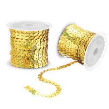 2Pcs 5 Yards x 0.24 Inch Flat Sequin Strip Spangle Sequins Trim Bling Light Gold
