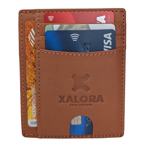 XALORA Slim RFID Blocking Leather Wallet Minimalist Front Pocket Card Holder - Foto 3 di 7