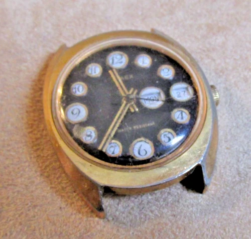 Vintage Timex Mechanical Day Date Watch - Marlin Telephone Dial RUNNING! *Read*