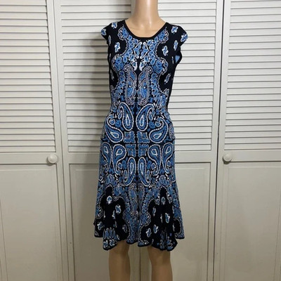 Torn by Ronny Kobo Blue and Black Short Knit Sweater Viscose & Nylon Dress Small