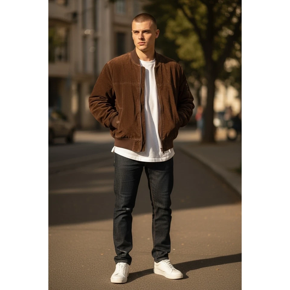 Vintage 90s Brown Route 66 Genuine Leather Bomber Jacket Stranger Things Kmart - Image 2 of 4