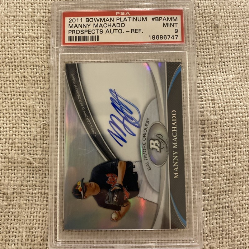 MANNY MACHADO 2011 BOWMAN PLATINUM ON-CARD AUTO RC SP ORIOLES PSA 9