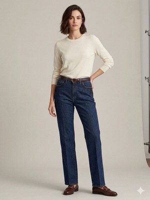 Lauren Jeans Co. Ralph Lauren Blue Straight Jeans Embroidered 5-Pocket Denim