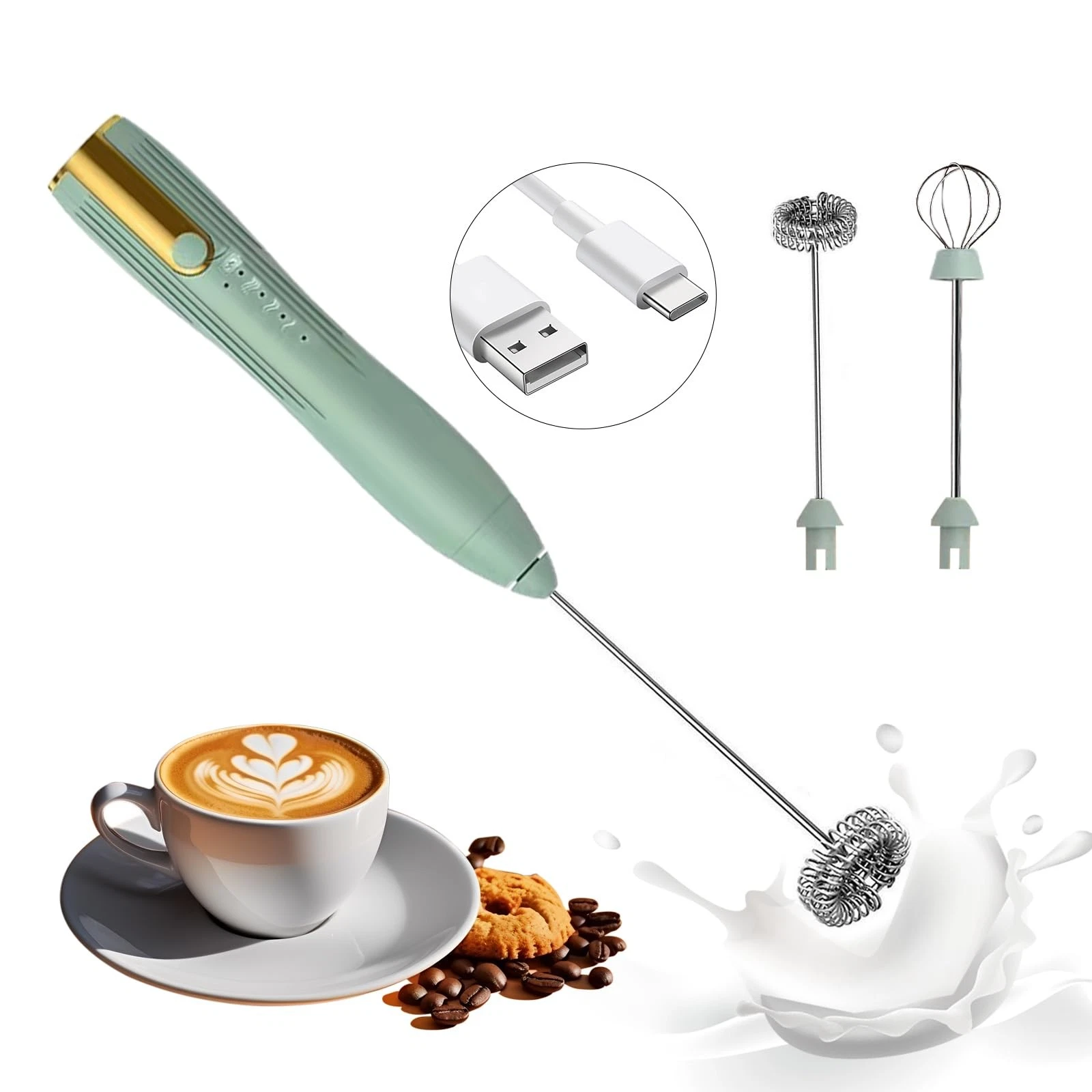 Powerful Handheld Milk Frother, USB Rechargeable Electric Foam Maker for Coff...