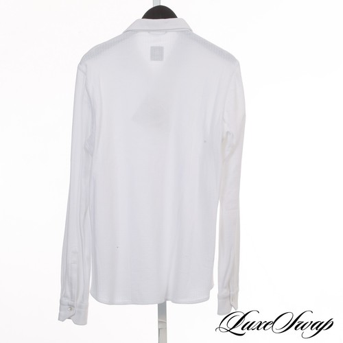LNWOT G. Inglese x NMWA Optic White Hex Knit Miami Collar L/S Polo Shirt 16 NR - Imagen 2 de 6