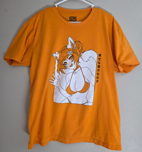 NICE! Size XL Gamer Supps Waifu Cat Girl Anime Orange T Shirt FREE SHIPPING!