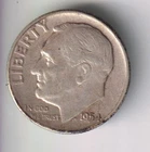 1954-P ROOSEVELT DIME 10¢ PHILADELPHIA 90% SILVER COIN UNITED STATES OF AMERICA