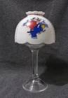 VINTAGE WESTMORELAND MILK GLASS CIRCUS CLOWNS 2 PC.FAIRY/CANDLE LAMP-CLEAR BASE