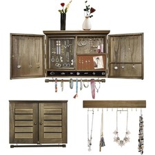 Rustic Wall Mounted Jewelry Organizer,Vintage Wooden Hanging Jewelry Holder B...