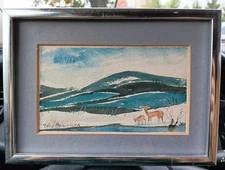 Signed WPA Regional American Painting Watercolor Mini Frame 1930/40s Primitive