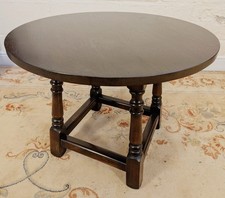 Vintage Circular Dark Oak Coffee Table on Turned Legs