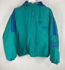 Vintage 90s Adidas Big Logo Bomber Jacket Hoodie Jacket Coat Sz XL Teal Purple