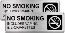 No Smoking Signs 2 Pack   9X3 Inch, 40 Mil Brushed Aluminum   Self-Adhesive Meta