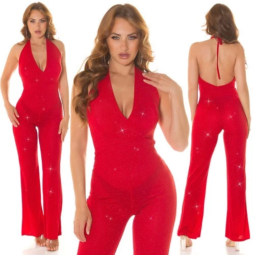 Koucla Womens Jumpsuit Jumpsuit Party V Neck Playsuit Glitter Red 34/36/38