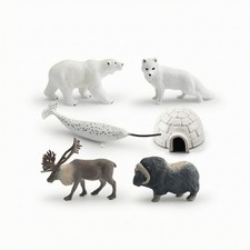 6 Pieces Arctic Animal Figures with Ice House Miniature Toy Frozen for Children