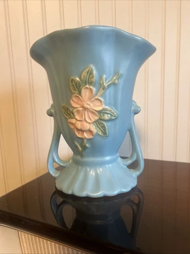 Antique Weller Pottery Blossom Blue Vase 1930’s No Chips Or Cracks